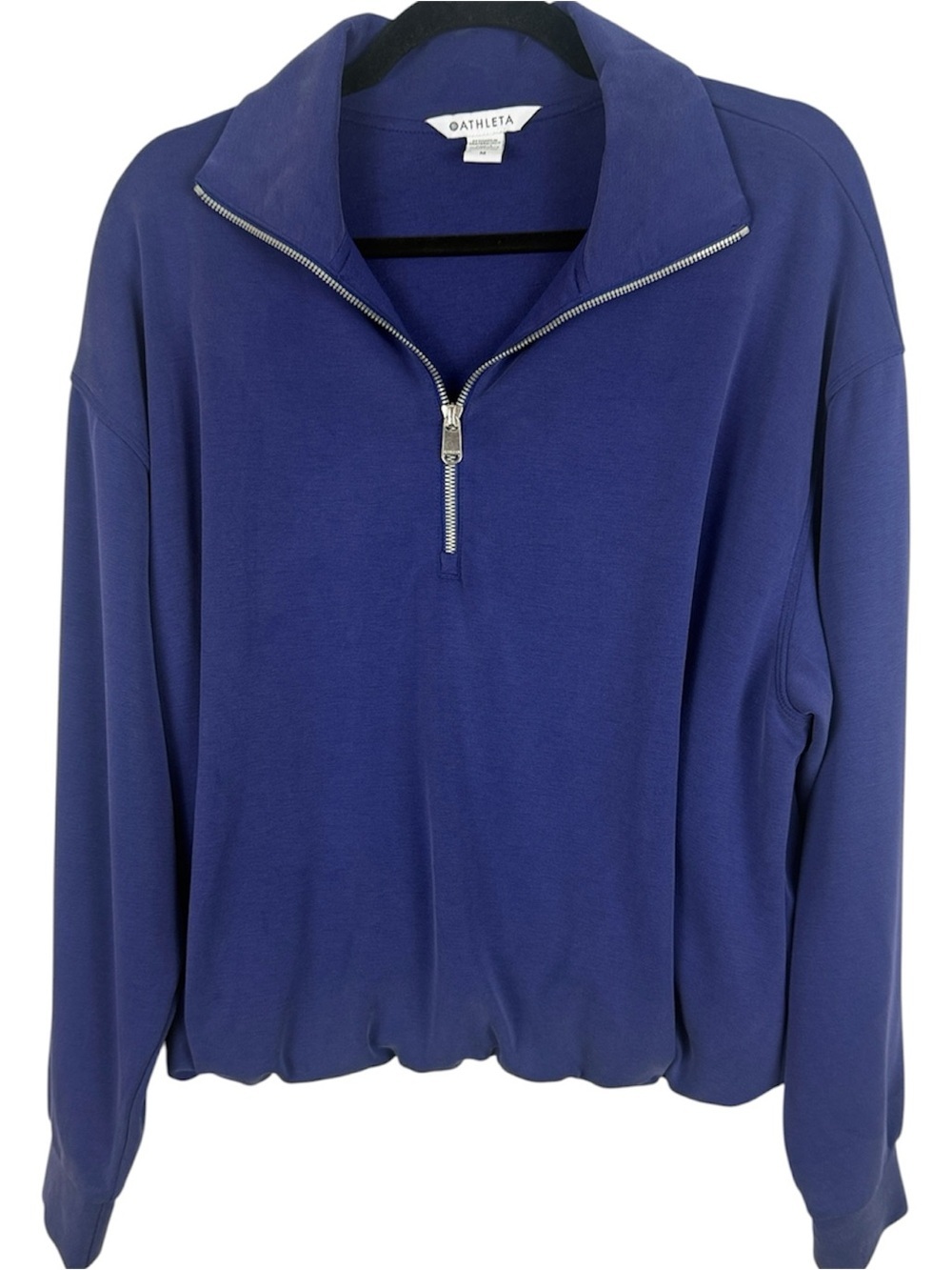 Athleta Purana Tencel Modal Blend Quarter Zip Bubble Hem Sweatshirt Blue Med